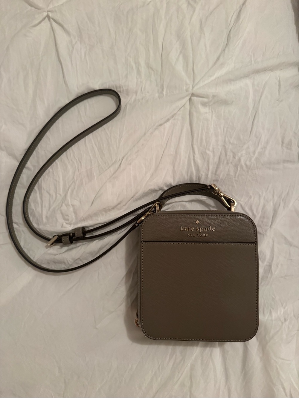 kate spade gray Leather Crossbody Bag with Gold Hardware
